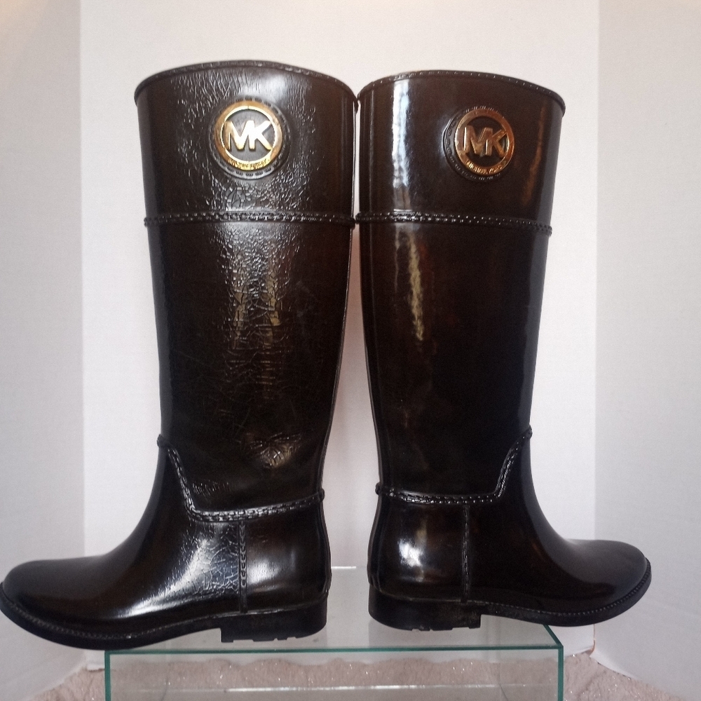 Michael Kors Tall Rubber Black Knee High Boots Size 6 - Picture 12 of 12